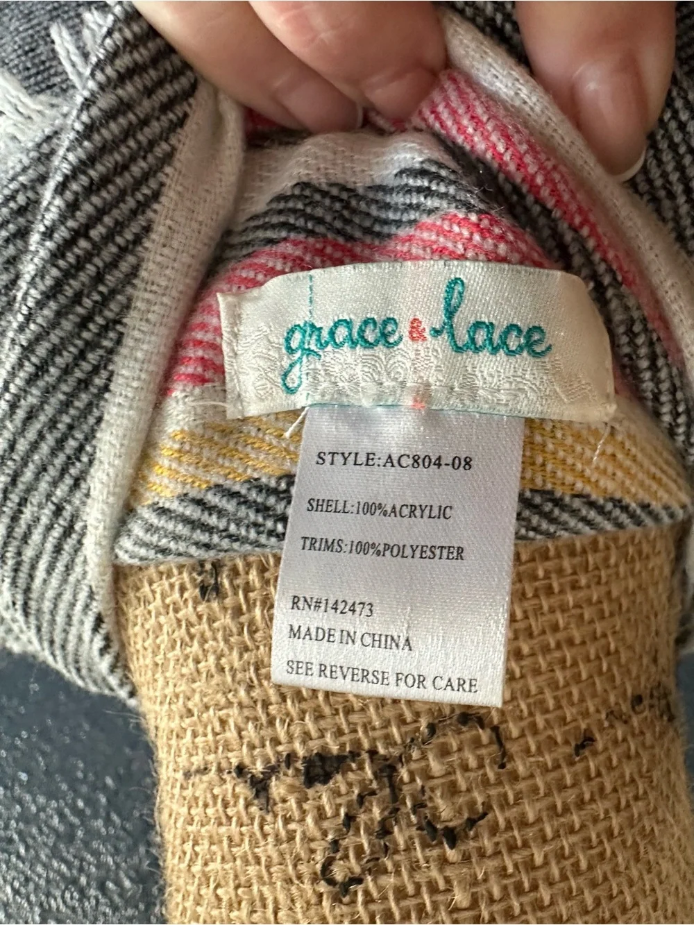 Grace & Lace Plaid Pocket Poncho Wrap Gray Red One Size